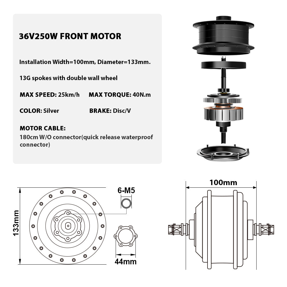36V250W 24"/26"/27.5"/28" Front E-Bike Conversion Kit