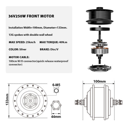 36V250W 24"/26"/27.5"/28" Front E-Bike Conversion Kit
