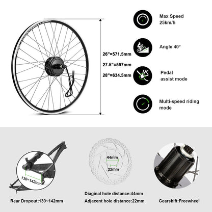 36V250W 26"/27.5"/28" Rear E-Bike Conversion Kit for Cassette with 36V13Ah HL1 Battery