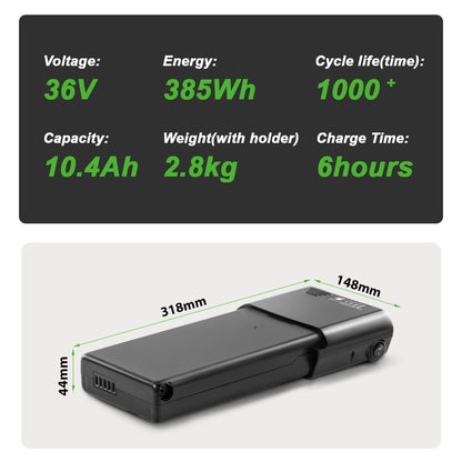 36V10.4Ah E-Bike Li-ion Battery Pack without Original Battery Shell