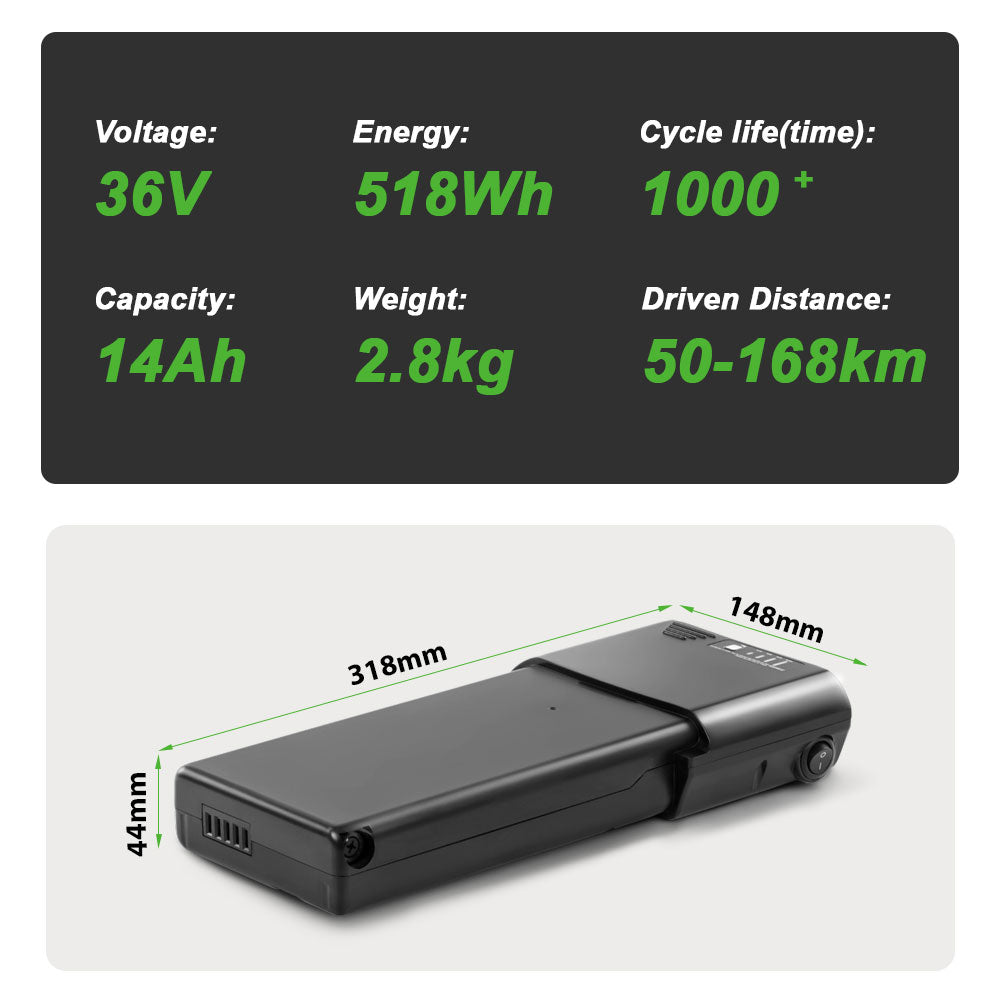 36V10.4Ah E-Bike Li-ion Battery Pack without Original Battery Shell