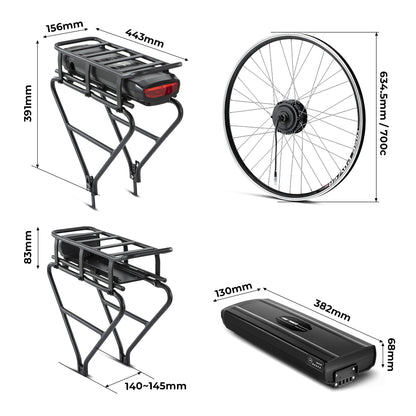 36V250W 28"(700C) 44NM Front Motor Kit R1 with 36V 13Ah Rear Battery with Rack fit for Bike with Disc/V-brake