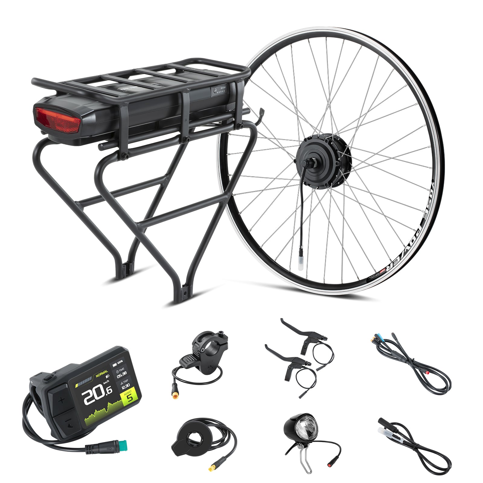 36V250W 28"(700C) 44NM Front Motor Kit R1 with 36V 13Ah Rear Battery with Rack fit for Bike with Disc/V-brake