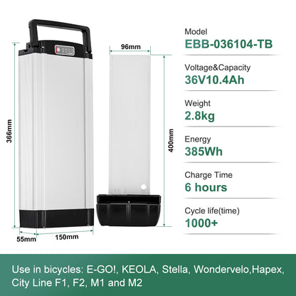 36V10.4Ah E-Bike Li-ion Rear Battery