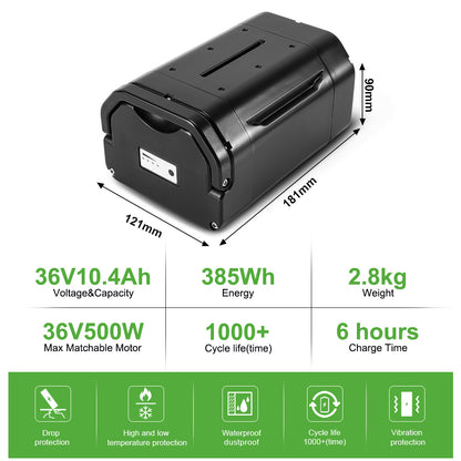 36V10Ah Seat Tube Li-ion E-bike Battery for Ansmann, Heinzmann