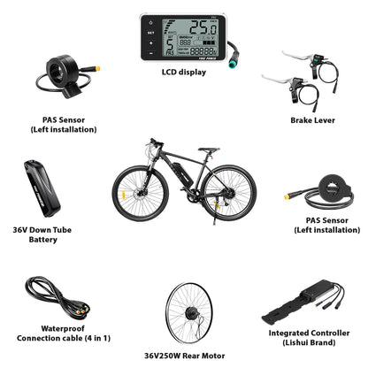 36V250W 26"/28" Rear E-Bike Conversion Kit for Freewheel with 36V13Ah HL1 Battery