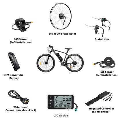 36V350W 26"/27.5"/28" Rear E-Bike Conversion Kit for Freewheel with 36V13Ah HL1 Battery