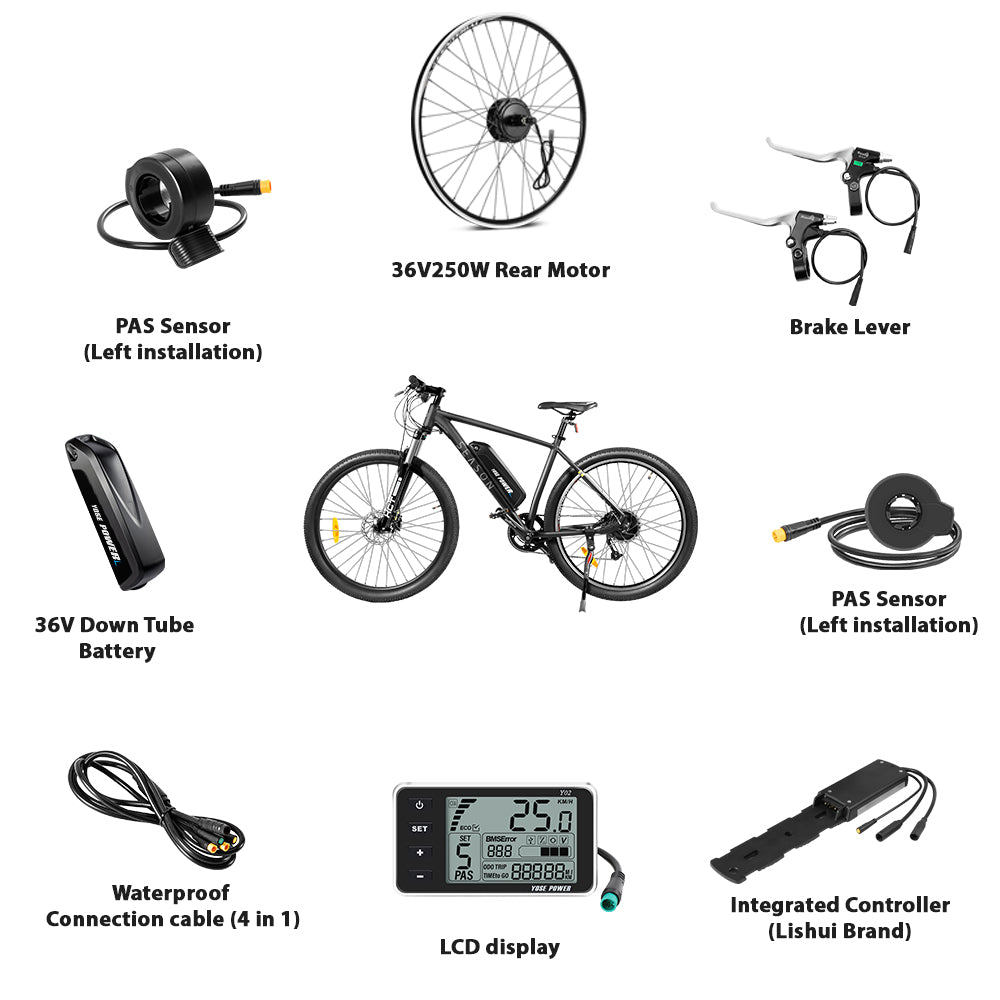 36V250W 26"/27.5"/28" Rear E-Bike Conversion Kit for Cassette with 36V13Ah HL1 Battery