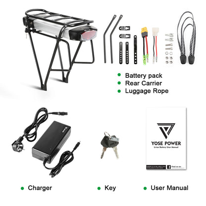 36V13Ah/15.6Ah/17.4Ah E-Bike Lithium-ion Rear Battery fit for 26"-28" Bike